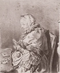 Portræt af Madame Marie Therese Rodet Geoffrin (1699-1777) 1746 (rødt kridt på papir)